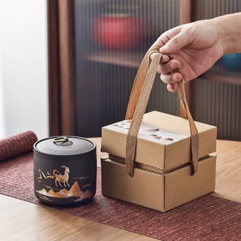 Recipient ceramic pentru ceai cu capac etanș, stil lut mov, depozitare Pu'er, cutie cadou