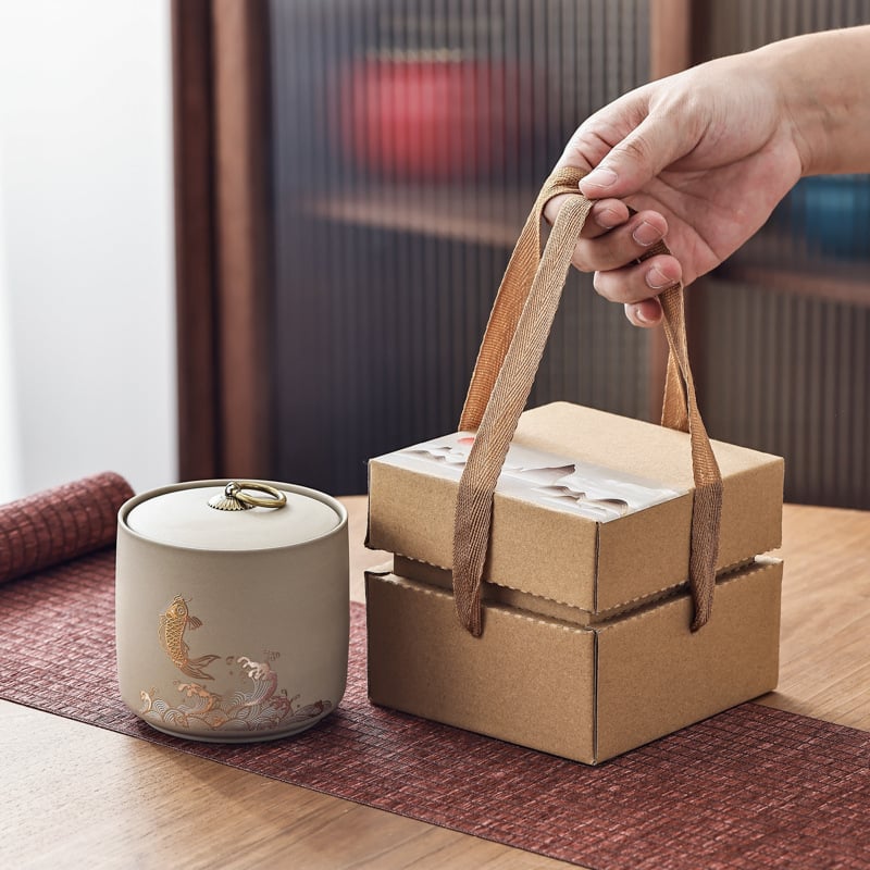 Recipient ceramic pentru ceai cu capac etanș, stil lut mov, depozitare Pu'er, cutie cadou