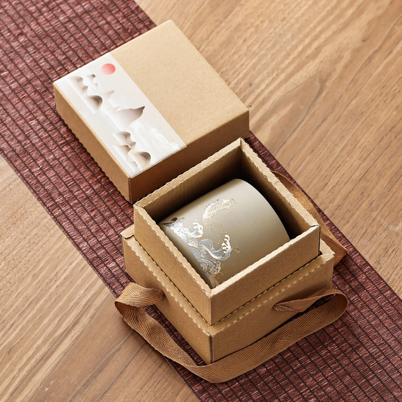Recipient ceramic pentru ceai cu capac etanș, stil lut mov, depozitare Pu'er, cutie cadou