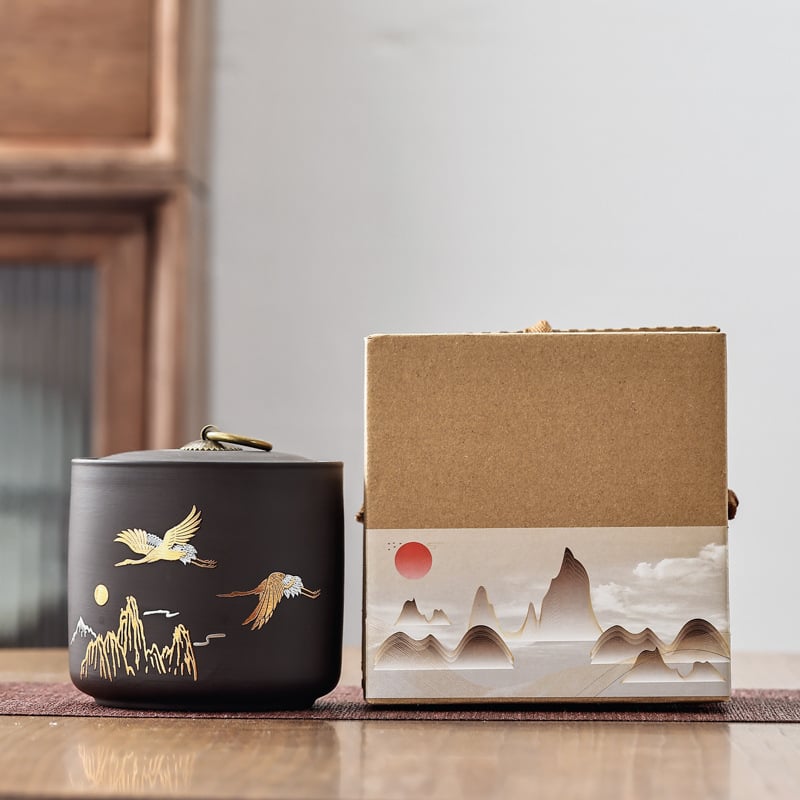 Recipient ceramic pentru ceai cu capac etanș, stil lut mov, depozitare Pu'er, cutie cadou