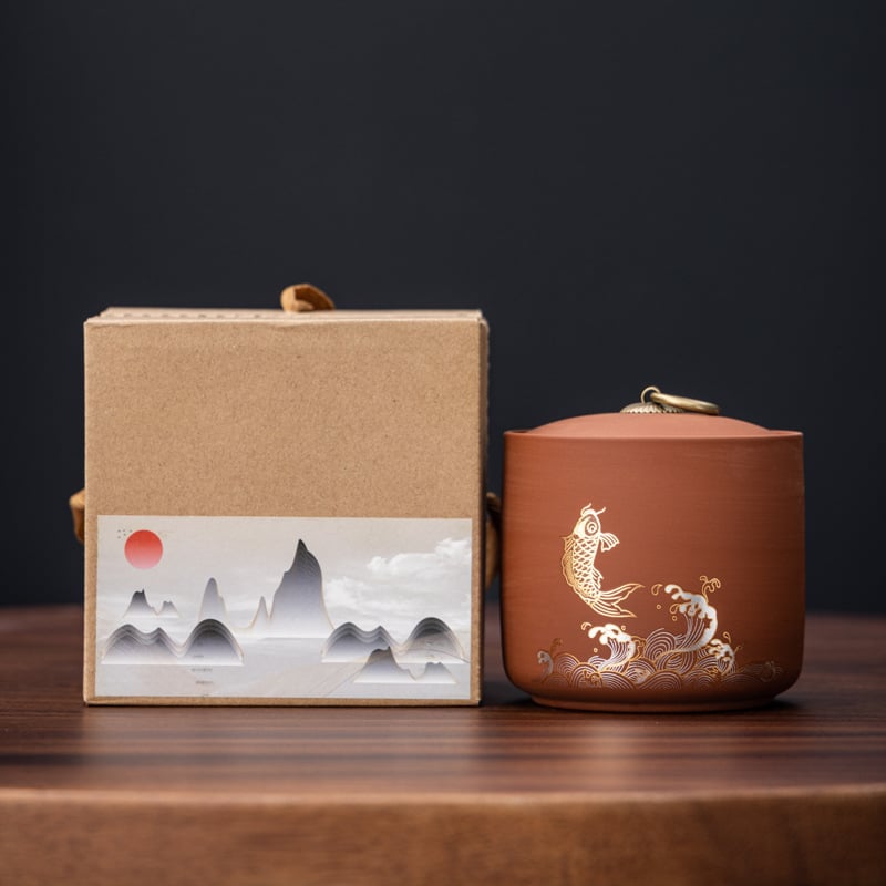 Recipient ceramic pentru ceai cu capac etanș, stil lut mov, depozitare Pu'er, cutie cadou
