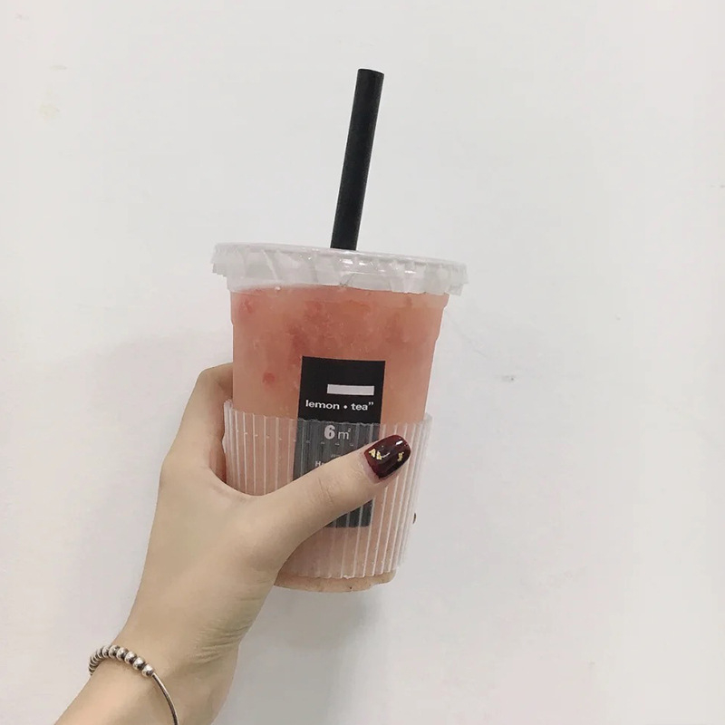 Husă de unică folosință pentru pahar transparent, cu izolație termică și pernă de hârtie anti-versare, pentru ceai cu lapte și cafea