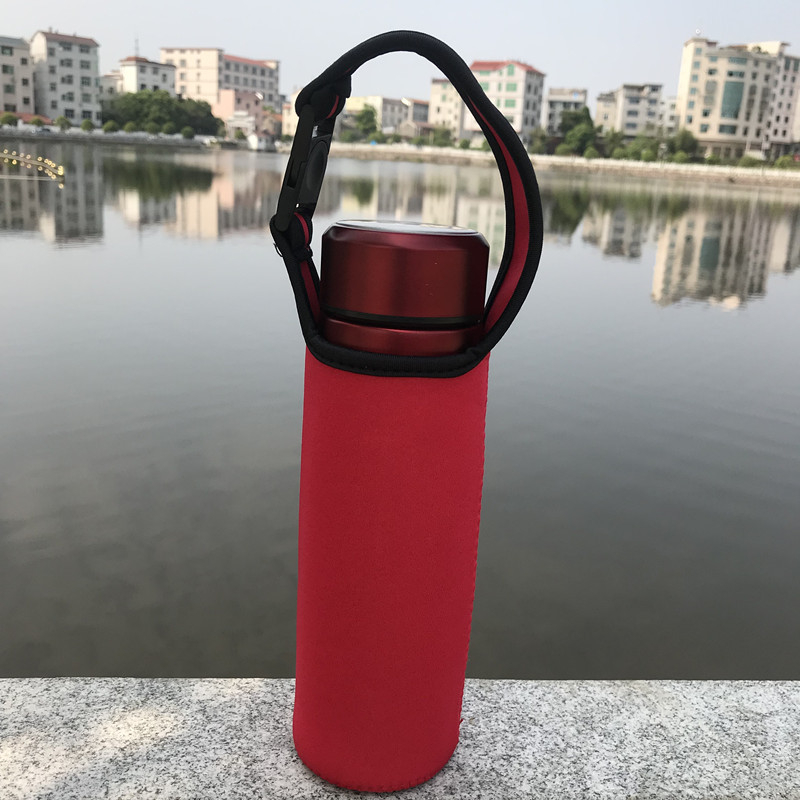 Husă elastică pentru termos, culoare solidă, curea pentru purtare pe umăr, izolație și protecție anti-cădere, din material neopren