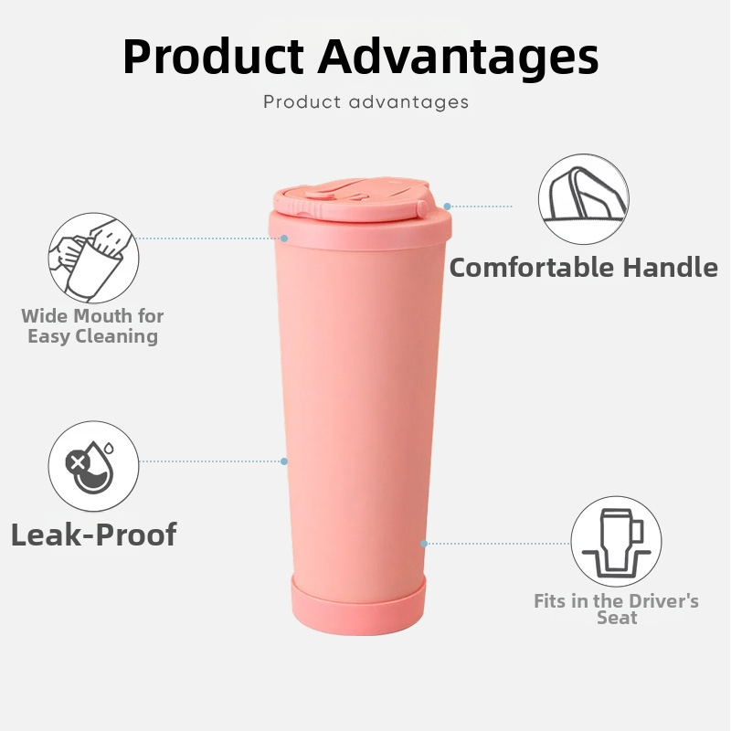 Cană de cafea cu izolație în vid, 830 ml, cu interior ceramic și carcasă din oțel inoxidabil, portabilă cu mâner și pai