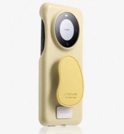 Θήκη TPU για Huawei Mate70 Pro με υφή δέρματος σε γαλακτώδες κίτρινο, πολυτελής αίσθηση, με στήριγμα, συμβατή με Pura70Pro