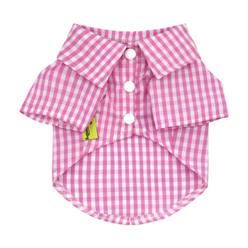 DROOLING DOG Риза за малки кучета с каре в teddy plaid стил, тънък плат, яка с остър връх