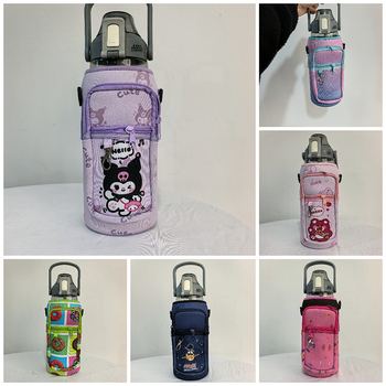 Protecție izolată pentru ceașcă în stil desen animat, curea cross-body, capacitate mare, material de scufundare, izolație termică, anti-cădere, husă portabilă pentru ceașcă