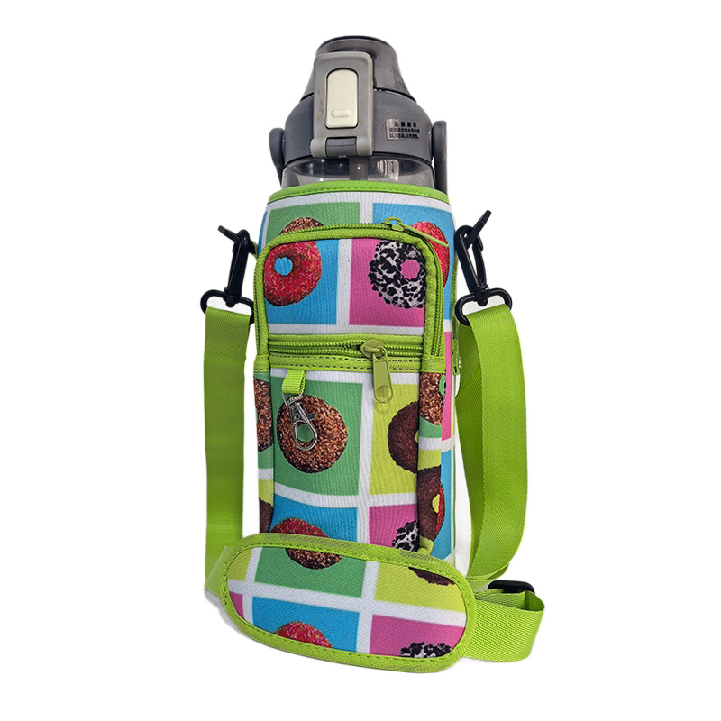 Protecție izolată pentru ceașcă în stil desen animat, curea cross-body, capacitate mare, material de scufundare, izolație termică, anti-cădere, husă portabilă pentru ceașcă