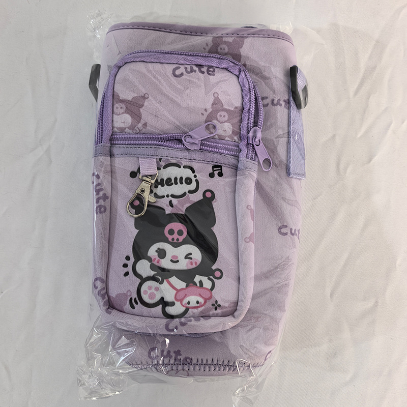 Protecție izolată pentru ceașcă în stil desen animat, curea cross-body, capacitate mare, material de scufundare, izolație termică, anti-cădere, husă portabilă pentru ceașcă