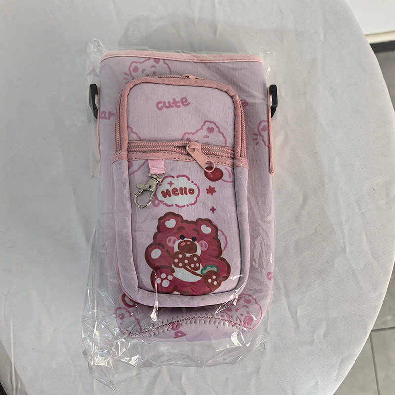 Protecție izolată pentru ceașcă în stil desen animat, curea cross-body, capacitate mare, material de scufundare, izolație termică, anti-cădere, husă portabilă pentru ceașcă