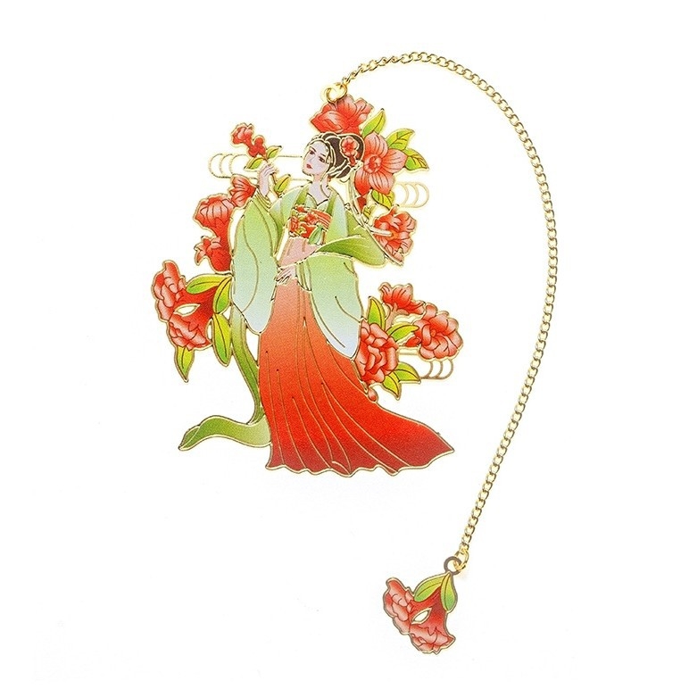 Semn de carte din alamă cu decupaj - Zeița florilor din decembrie, în stil chinezesc clasic, metal