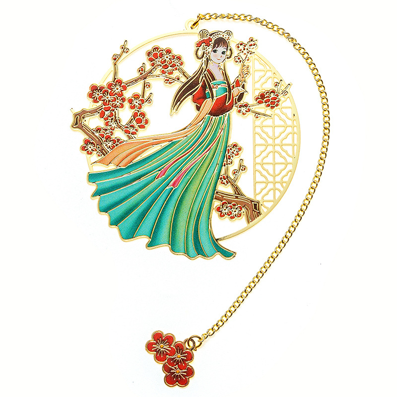 Semn de carte din alamă cu decupaj - Zeița florilor din decembrie, în stil chinezesc clasic, metal