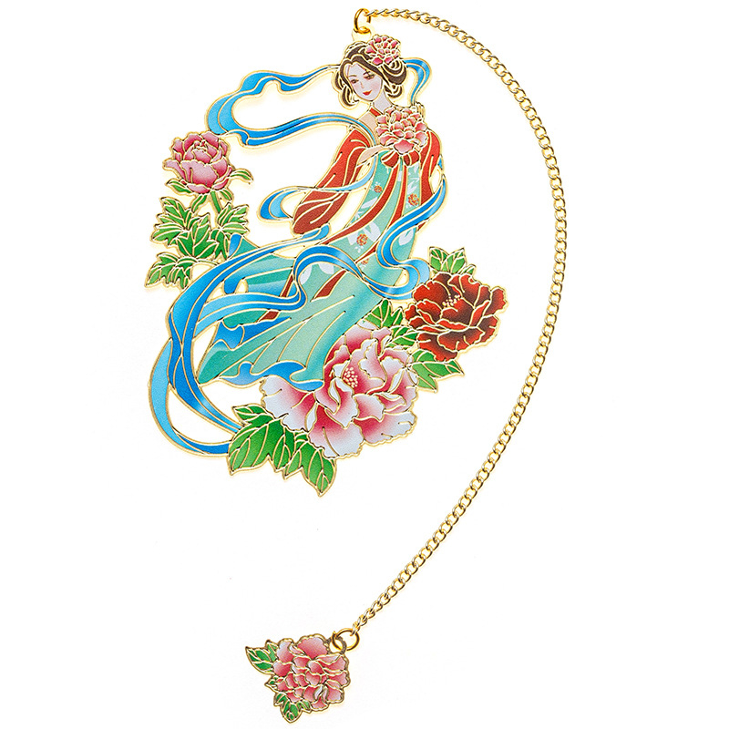Semn de carte din alamă cu decupaj - Zeița florilor din decembrie, în stil chinezesc clasic, metal
