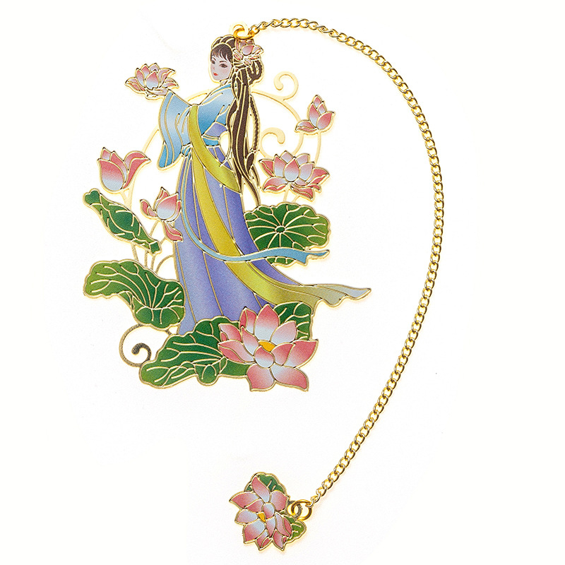 Semn de carte din alamă cu decupaj - Zeița florilor din decembrie, în stil chinezesc clasic, metal