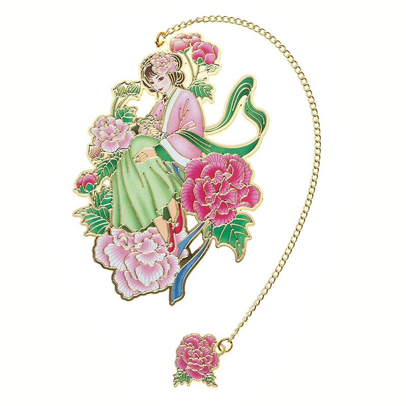 Semn de carte din alamă cu decupaj - Zeița florilor din decembrie, în stil chinezesc clasic, metal