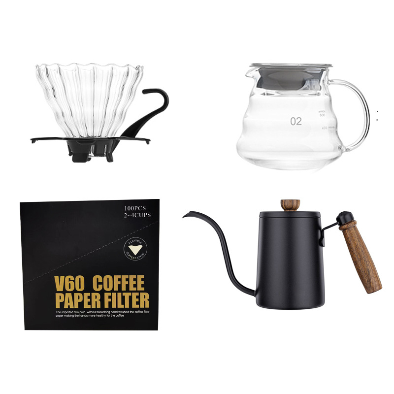 Set portabil pentru cafea la filtru prin infuzie — kit complet cu râșniță, ceașcă, filtre, linguriță de măsurare și ceainic de turnare