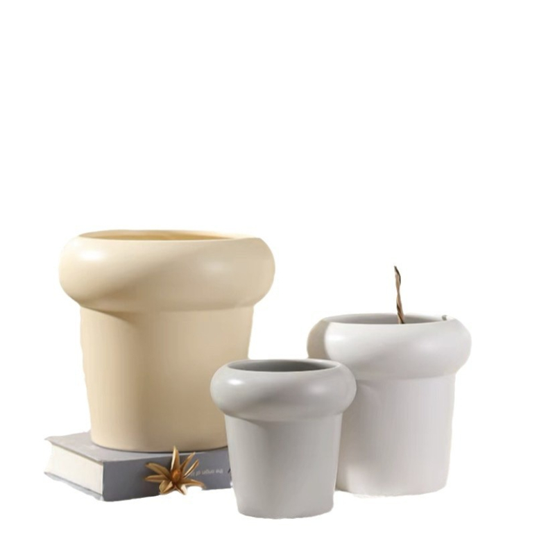 Ghiveci ceramic pentru orhidee, alb, stil minimalist crem, lux, mic