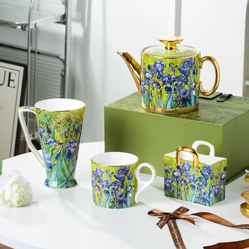Set cești de cafea și farfurie Iris Series din bone china – ceai de după-amiază