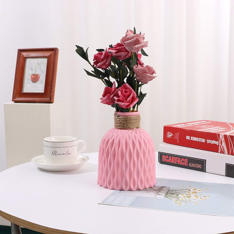 Vază creativă în formă de ananas cu efect de valuri ale apei, flori artificiale, vază ceramică imitatie pentru birou, vază din plastic