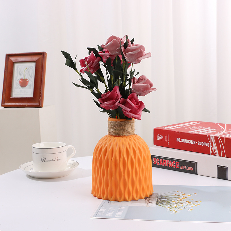 Vază creativă în formă de ananas cu efect de valuri ale apei, flori artificiale, vază ceramică imitatie pentru birou, vază din plastic