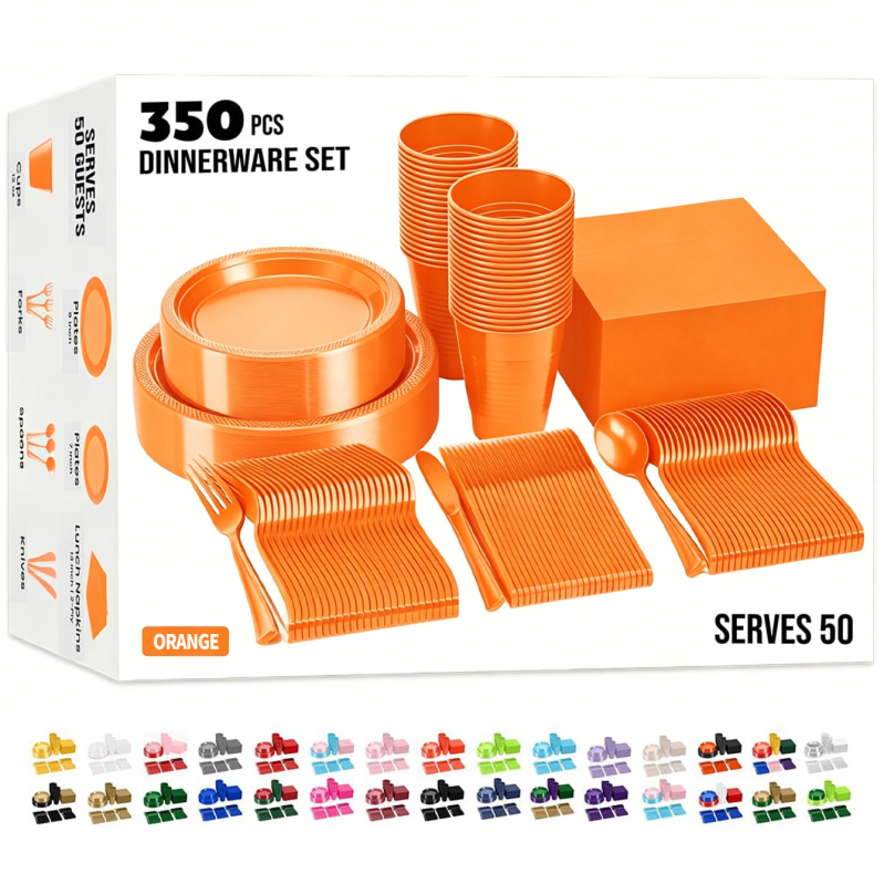 Set de farfurii și pahare din plastic, de unică folosință, culoare solidă, pentru petrecere de ziua de naștere, 30 de invitați