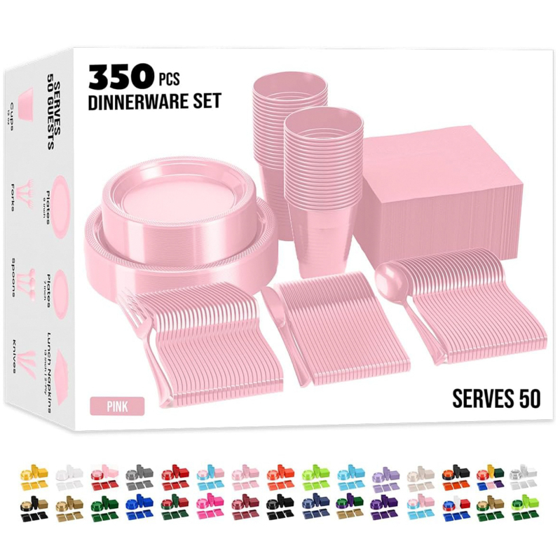 Set de farfurii și pahare din plastic, de unică folosință, culoare solidă, pentru petrecere de ziua de naștere, 30 de invitați