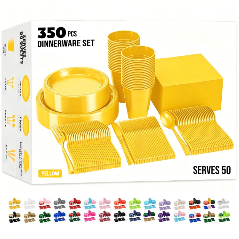 Set de farfurii și pahare din plastic, de unică folosință, culoare solidă, pentru petrecere de ziua de naștere, 30 de invitați