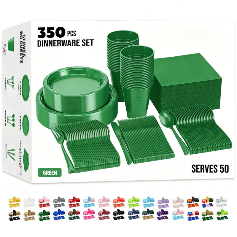 Set de farfurii și pahare din plastic, de unică folosință, culoare solidă, pentru petrecere de ziua de naștere, 30 de invitați