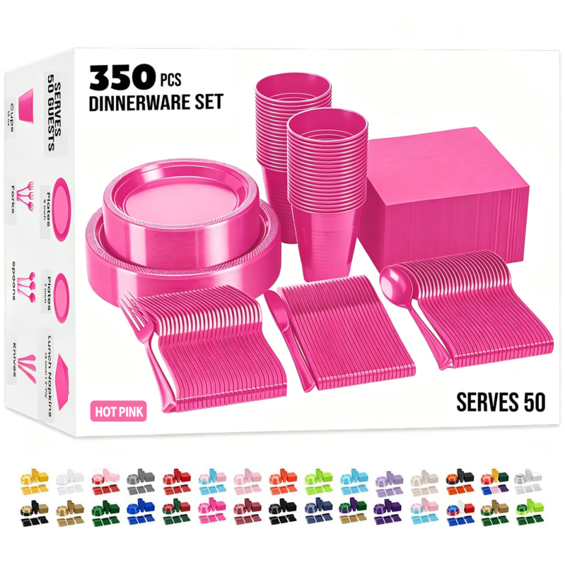 Set de farfurii și pahare din plastic, de unică folosință, culoare solidă, pentru petrecere de ziua de naștere, 30 de invitați