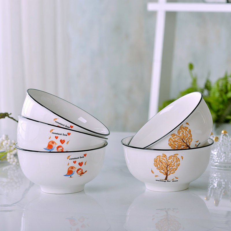 Bol din porțelan cu os pentru uz casnic — set de vase cu bol și farfurie, design creativ