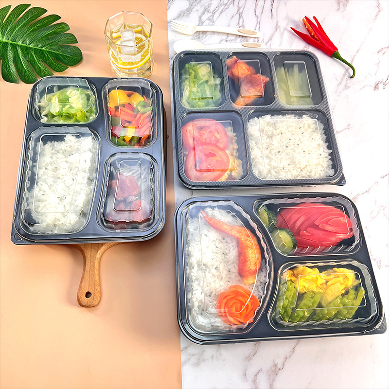 Gepai cutii de prânz de unică folosință, cu 3, 4 sau 5 compartimente, cutii bento cu mai multe compartimente pentru take-away