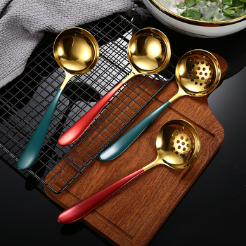 Lingură de supă din oțel inoxidabil 304 cu sită, set mare, utilizare dublă pentru ramen și hot pot