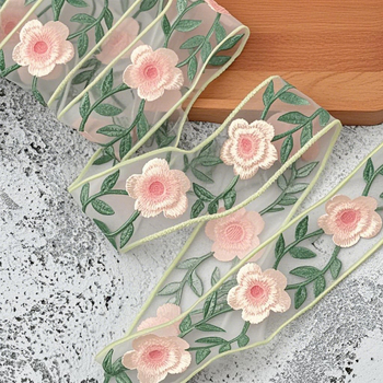 5 cm čipka za rub s 3D izvezenim cvjetovima za DIY ovratnik Hanfu, tradicionalni kineski stil, vintage traka