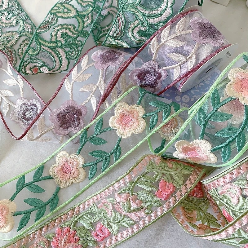5 cm čipka za rub s 3D izvezenim cvjetovima za DIY ovratnik Hanfu, tradicionalni kineski stil, vintage traka