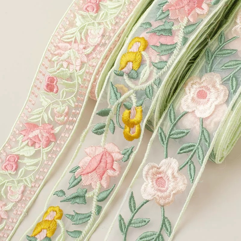 5 cm čipka za rub s 3D izvezenim cvjetovima za DIY ovratnik Hanfu, tradicionalni kineski stil, vintage traka