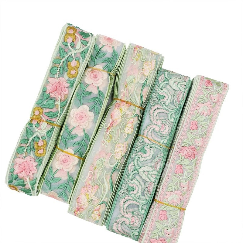 5 cm čipka za rub s 3D izvezenim cvjetovima za DIY ovratnik Hanfu, tradicionalni kineski stil, vintage traka