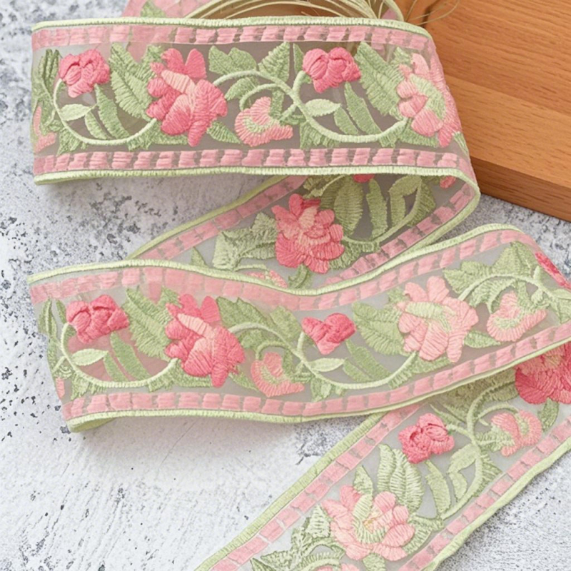 5 cm čipka za rub s 3D izvezenim cvjetovima za DIY ovratnik Hanfu, tradicionalni kineski stil, vintage traka