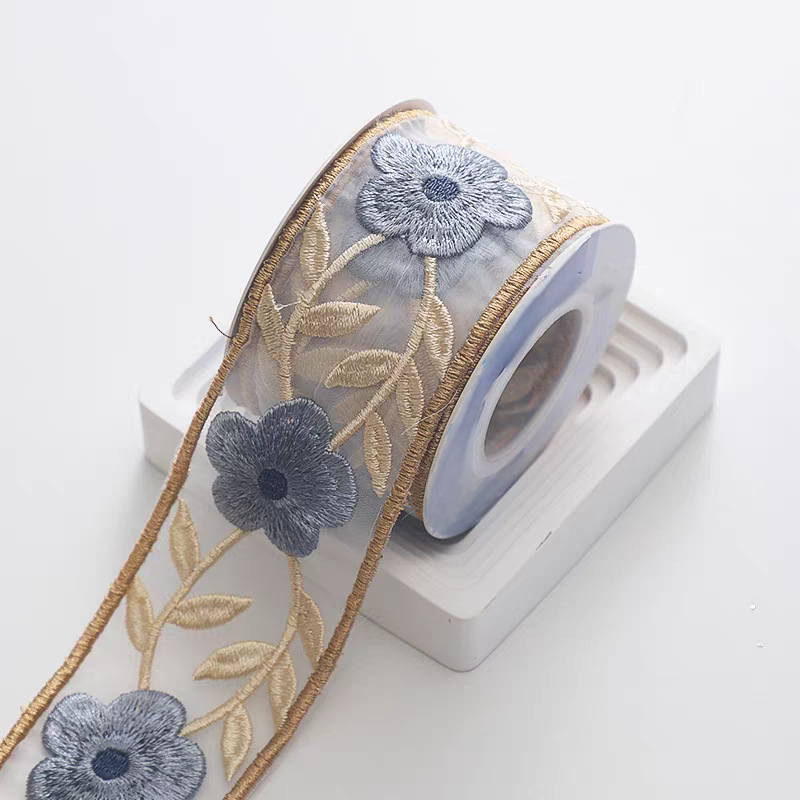 5 cm čipka za rub s 3D izvezenim cvjetovima za DIY ovratnik Hanfu, tradicionalni kineski stil, vintage traka