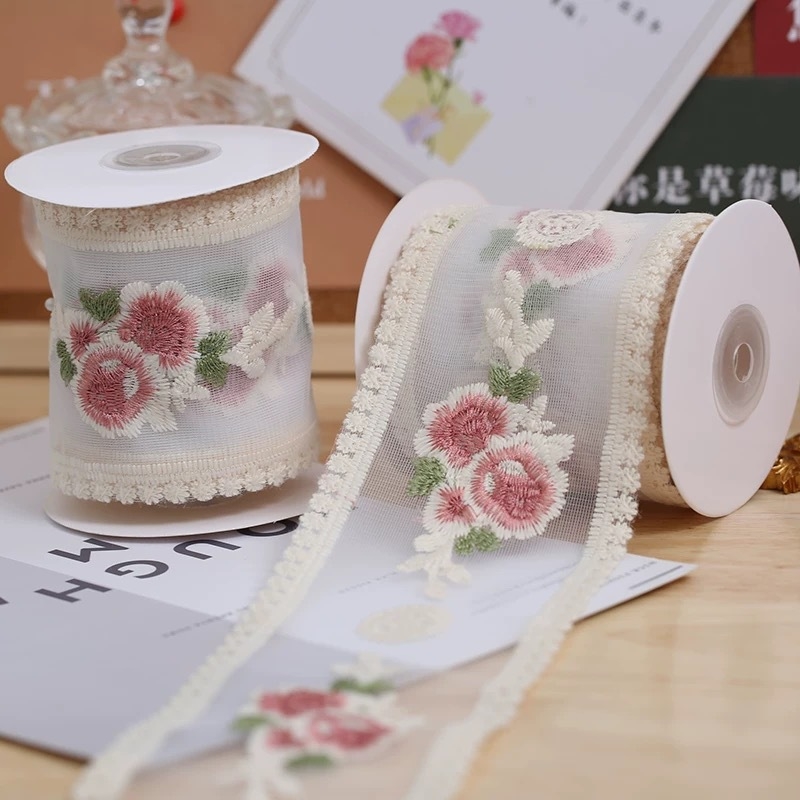 5 cm čipka za rub s 3D izvezenim cvjetovima za DIY ovratnik Hanfu, tradicionalni kineski stil, vintage traka