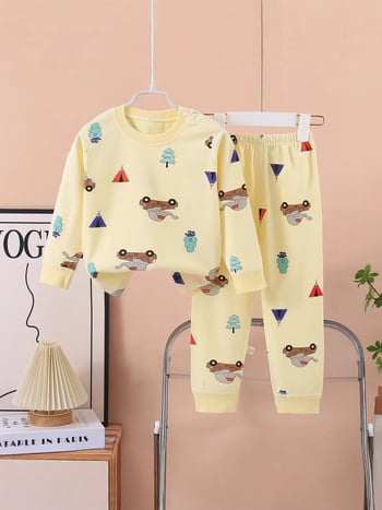 Set termic din bumbac pentru copii: tricou cu gât rotund şi pantaloni, fără cusături