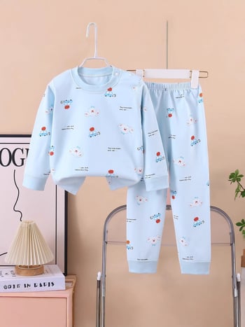 Set termic din bumbac pentru copii: tricou cu gât rotund şi pantaloni, fără cusături