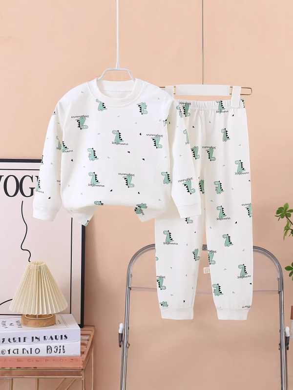 Set termic din bumbac pentru copii: tricou cu gât rotund şi pantaloni, fără cusături