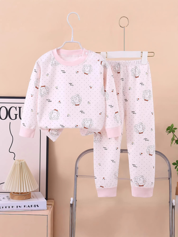 Set termic din bumbac pentru copii: tricou cu gât rotund şi pantaloni, fără cusături