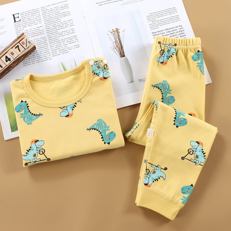 Set termic din bumbac pentru copii: tricou cu gât rotund şi pantaloni, fără cusături