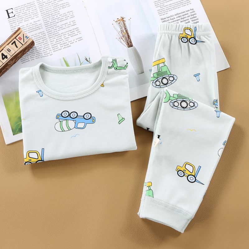 Set termic din bumbac pentru copii: tricou cu gât rotund şi pantaloni, fără cusături