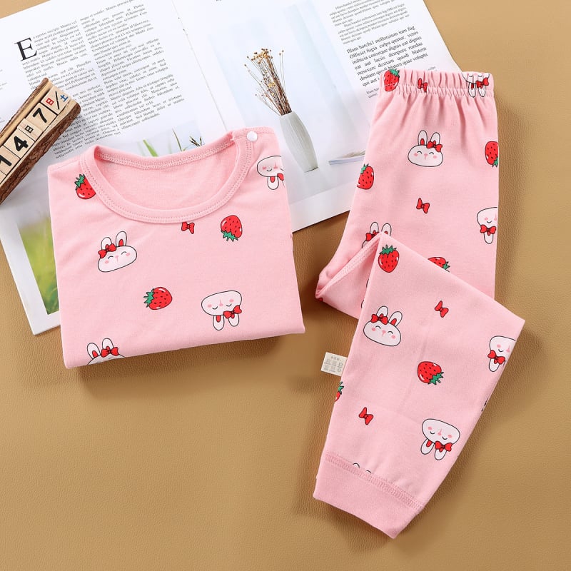 Set termic din bumbac pentru copii: tricou cu gât rotund şi pantaloni, fără cusături
