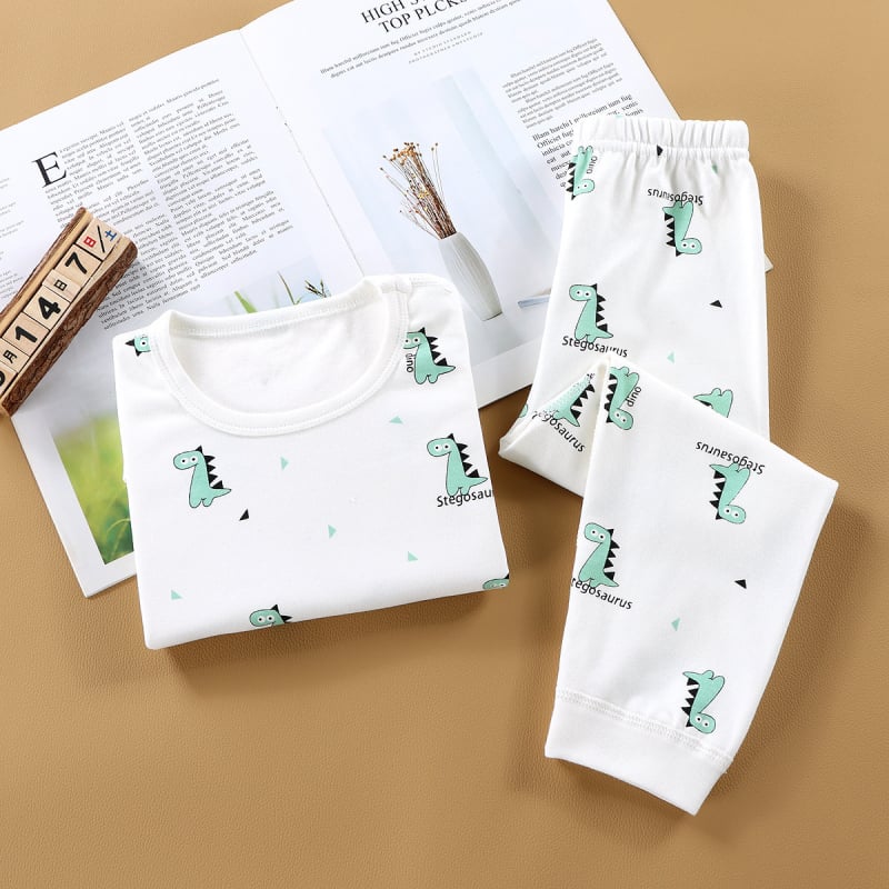 Set termic din bumbac pentru copii: tricou cu gât rotund şi pantaloni, fără cusături