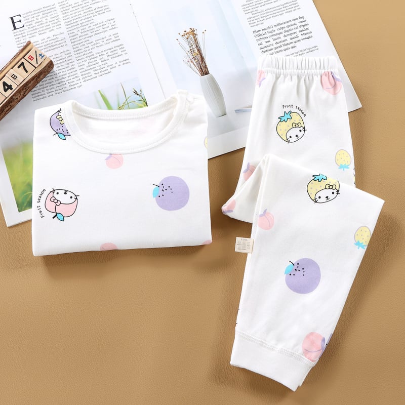 Set termic din bumbac pentru copii: tricou cu gât rotund şi pantaloni, fără cusături