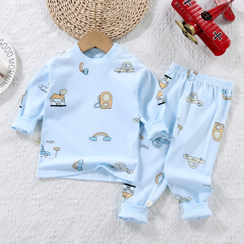 Set termic din bumbac pentru copii: tricou cu gât rotund şi pantaloni, fără cusături