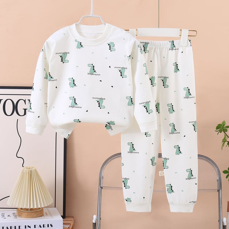 Set termic din bumbac pentru copii: tricou cu gât rotund şi pantaloni, fără cusături